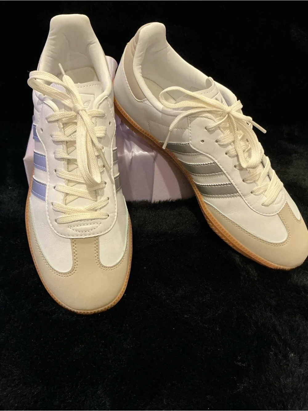 adidas Samba White, Beige & Light Blue Athletic Shoes Size 9